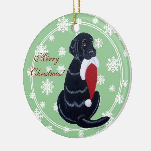 Black Labrador & Santa Hat Snowflake Kerstmis Keramisch Ornament (Links)