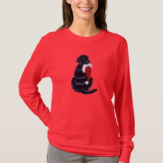 Black Labrador & Santa Hat Snowflake Kerstmis T-shirt (Voorkant)