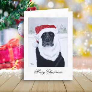 Black Labrador Santa Snow Kerstmis Feestdagen Kaart