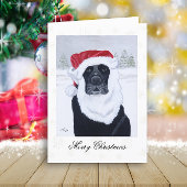 Black Labrador Santa Snow Kerstmis Feestdagen Kaart
