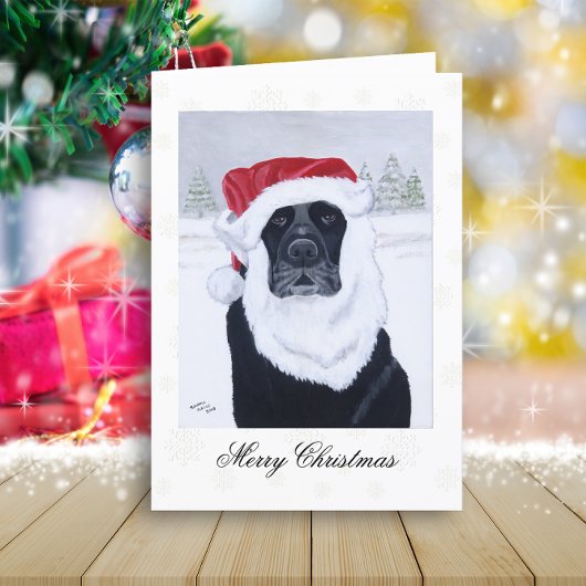 Black Labrador Santa Snow Kerstmis Feestdagen Kaart