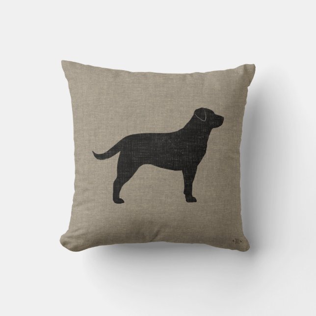 Black Labrador Silhouette Faux Linen Style Kussen (Voorkant)