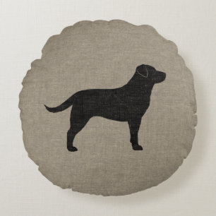 Black Labrador Silhouette   Faux Linen Style Rond Kussen