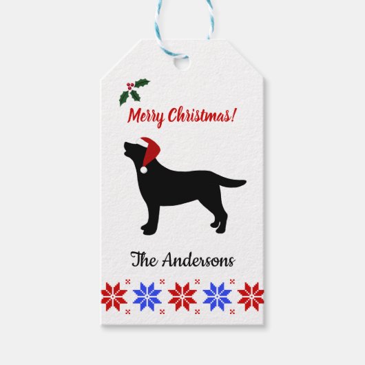 Black Labrador Silhouette Kerstkerstkerstman Cadeaulabel (Voorkant)