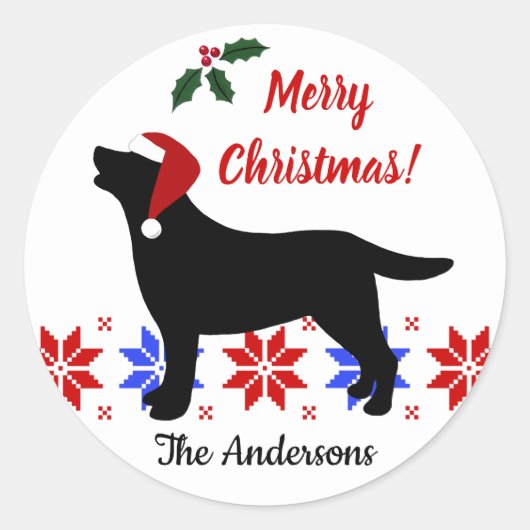 Black Labrador Silhouette Kerstkerstkerstman Ronde Sticker (Voorkant)