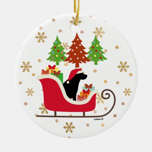 Black Labrador Silhouette kerstkledij Keramisch Ornament (Voorkant)
