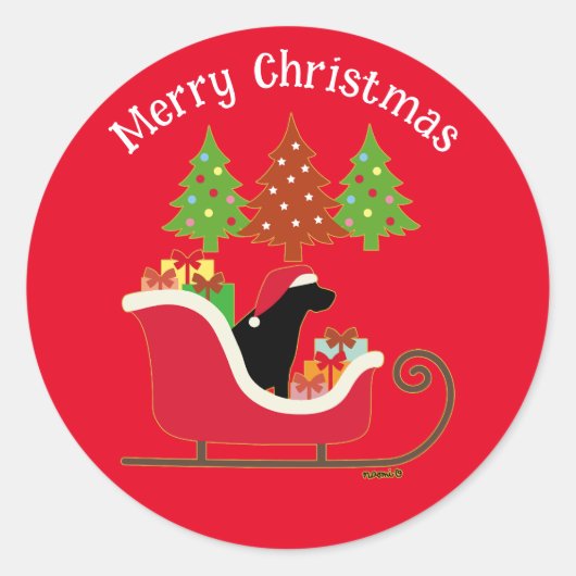 Black Labrador Silhouette kerstkledij Red Ronde Sticker (Voorkant)