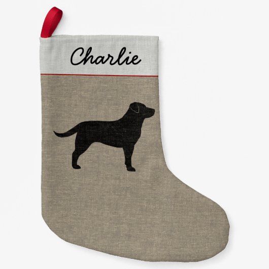 Black Labrador Silhouette Personalized Dog Holiday Kleine Kerstsok (Voorkant)