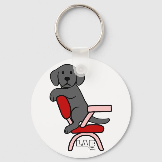 Black Labrador Student 3 Cartoon Sleutelhanger (Voorkant)