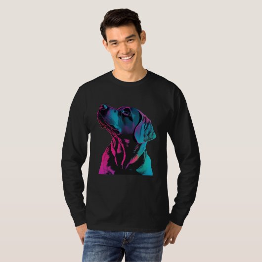 Black Labrador Synthwave 80s Retrowave Aesthetic T-shirt (Voorkant volledig)