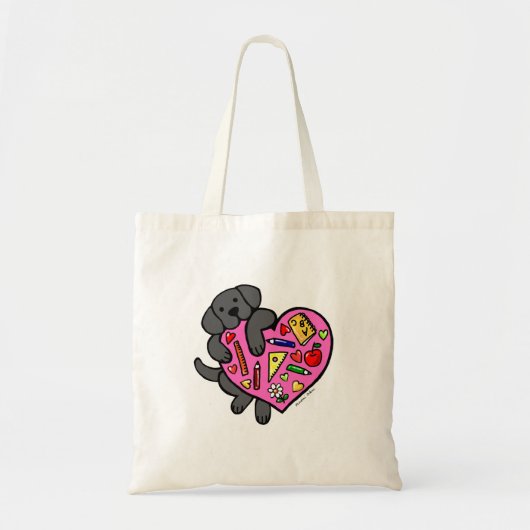 Black Labrador & Teacher's Heart Cartoon Tote Bag (Voorkant)