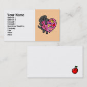 Black Labrador & Teacher's Heart Cartoon Visitekaartje (Voorkant / Achterkant)