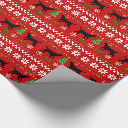 Black Labrador Ugly Kerstpattern Cadeaupapier (Hoek)