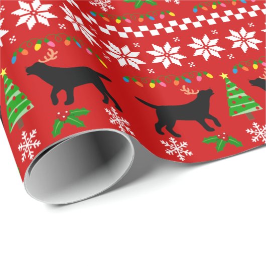 Black Labrador Ugly Kerstpattern Cadeaupapier (Rol Hoek)