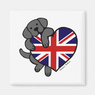 Black Labrador & UK Flag Heart 2-Cartoon Magneet