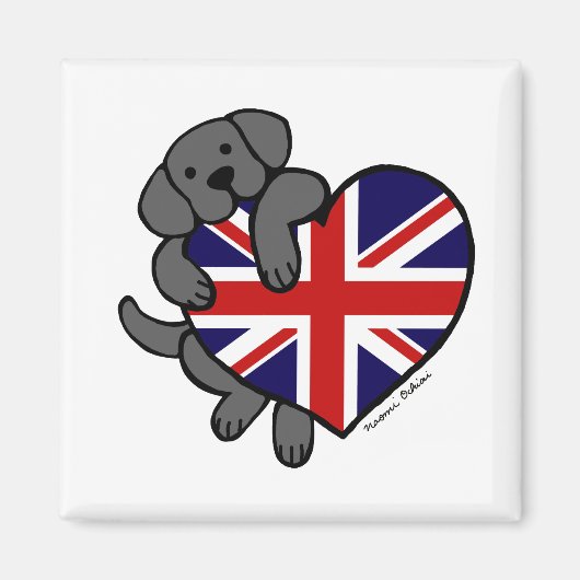 Black Labrador & UK Flag Heart 2-Cartoon Magneet (Voorkant)