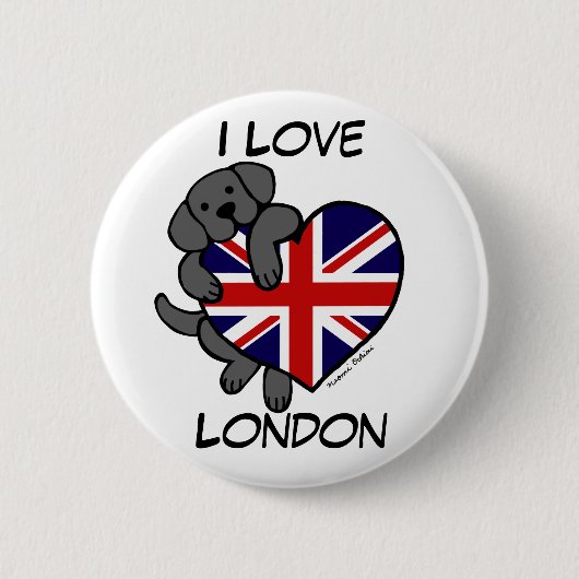 Black Labrador & UK Flag Heart 2-Cartoon Ronde Button 5,7 Cm (Voorkant)