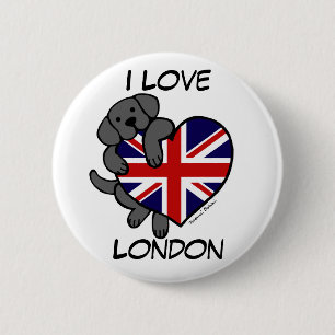 Black Labrador & UK Flag Heart 2-Cartoon Ronde Button 5,7 Cm