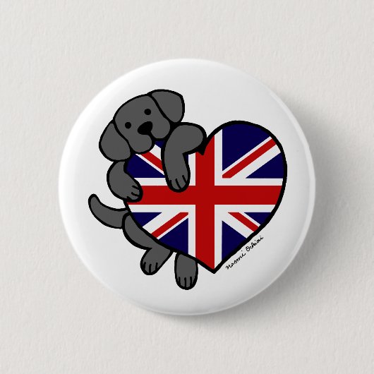 Black Labrador & UK Flag Heart 2-Cartoon Ronde Button 5,7 Cm (Voorkant)