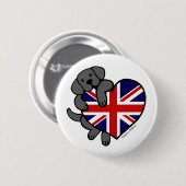 Black Labrador & UK Flag Heart 2-Cartoon Ronde Button 5,7 Cm (Voorkant /achterkant)