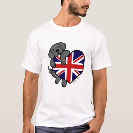 Black Labrador & UK Flag Heart 2-Cartoon T-shirt (Voorkant)