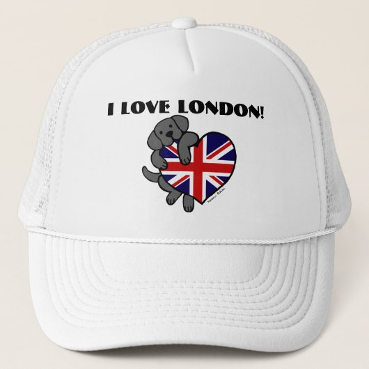 Black Labrador & UK Flag Heart 2-Cartoon Trucker Pet (Voorkant)