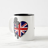Black Labrador & UK Flag Heart 2-Cartoon Tweekleurige Koffiemok (Voorkant links)