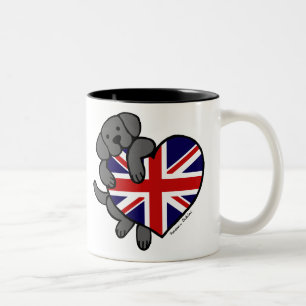 Black Labrador & UK Flag Heart 2-Cartoon Tweekleurige Koffiemok