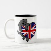 Black Labrador & UK Flag Heart 2-Cartoon Tweekleurige Koffiemok (Links)