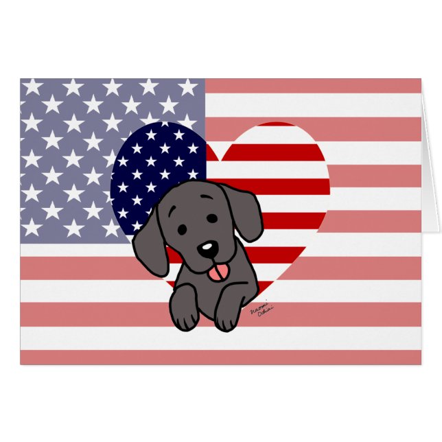 Black Labrador & US Flag Heart 1 Cartoon (Voorkant Horizontaal)