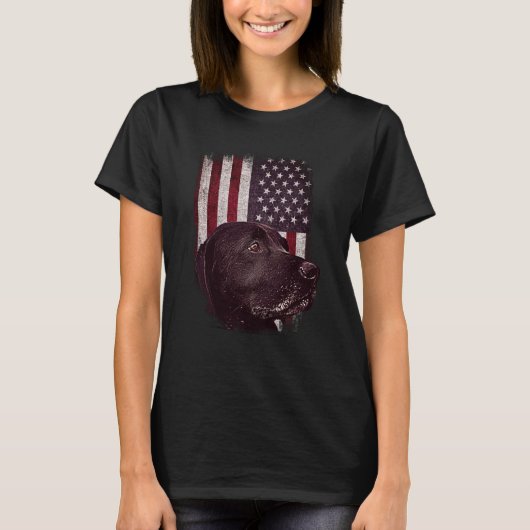 Black Labrador USA Flag Lab Dog Owner T-shirt (Voorkant)