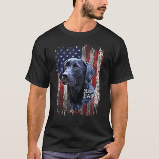 Black Labrador USA Flag Lab Owner Patriotic Dog   T-shirt (Voorkant)