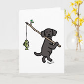 Black Labrador Vissen Cartoon Kaart (Gele Bloem)