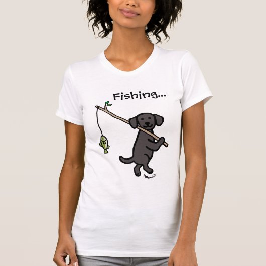 Black Labrador Vissen Cartoon T-shirt (Voorkant)