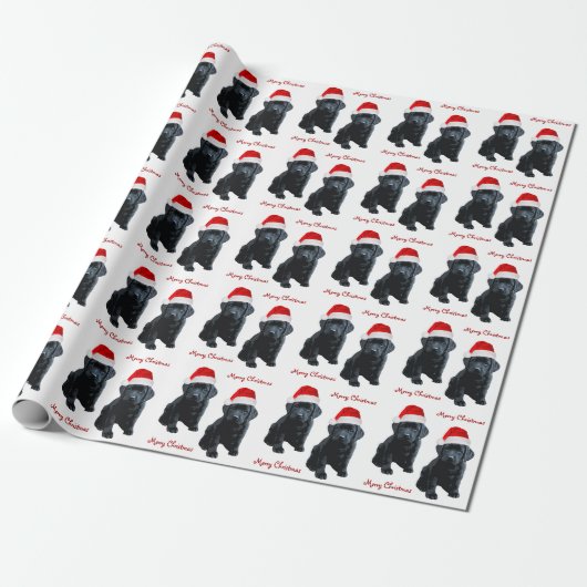 Black Labrador Vrolijk Kerstmis Puppy Santa Dog Cadeaupapier (Uitgerold)