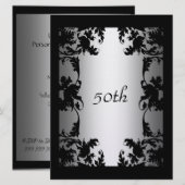 Black Lace 50th Birthday Party Invitation Black Kaart (Voorkant / Achterkant)