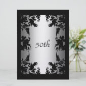 Black Lace 50th Birthday Party Invitation Black Kaart (Staand voorkant)