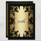 Black Lace 50th Birthday Party Invitation Black Kaart (Voorkant / Achterkant)