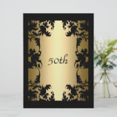 Black Lace 50th Birthday Party Invitation Black Kaart (Staand voorkant)