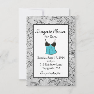 Black Lace Aqua Lingerie Bridal Shower-uitnodiging Kaart
