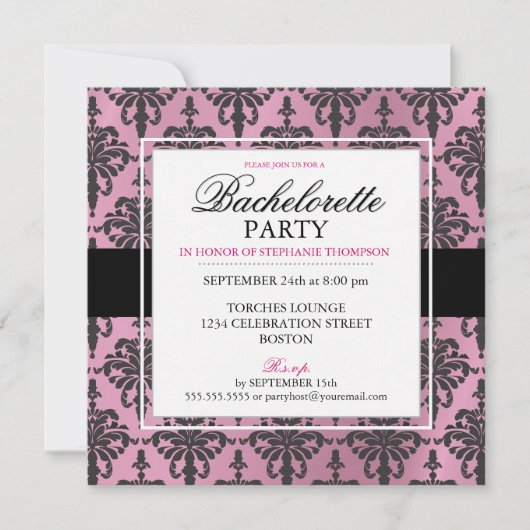 Black Lace Bachelorette Party-uitnodigingen Hot PI Kaart (Voorkant)