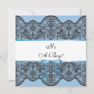 Black Lace Boy Baby shower Kaart