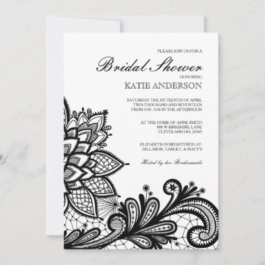 Black  Lace Bridal Shower-uitnodiging Kaart (Voorkant)