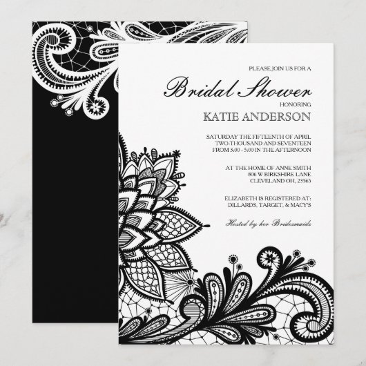 Black  Lace Bridal Shower-uitnodiging Kaart (Voorkant / Achterkant)