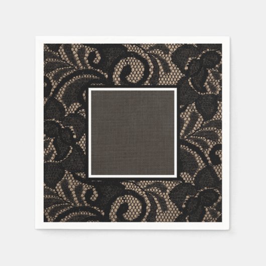 Black lace burlap en linnapkins servet (Voorkant)