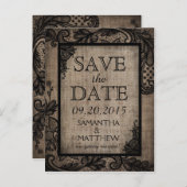 Black Lace Burlap Modern Gothic Save the Date Aankondigingskaart (Voorkant / Achterkant)