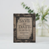 Black Lace Burlap Modern Gothic Save the Date Aankondigingskaart (Staand voorkant)