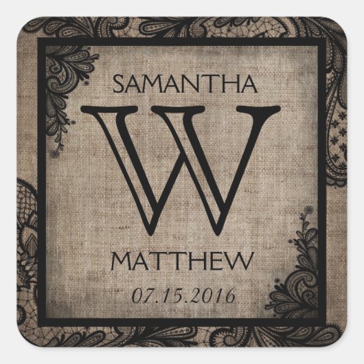 Black Lace Burlap Modern Gothic Wedding Gift Label (Voorkant)