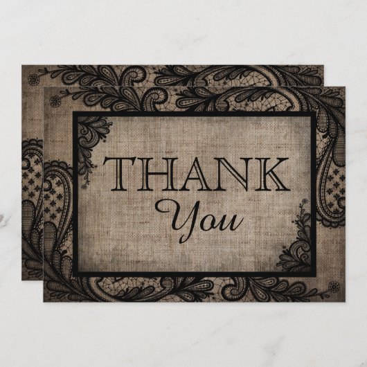 Black Lace Burlap Moderne Gothic Dank u Bedankkaart (Voorkant / Achterkant)