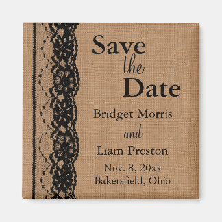 Black Lace & Burlap Save the Date Magneet